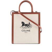 【CELINE】馬車 Logo 印花帆布及小牛皮直式CABAS(米/焦糖)