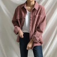 Oversize Kemeja Wanita Lengan Panjang Model Longgar Bahan Corduroy Jaket L merah