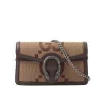 【GUCCI 古馳】Dionysus Jumbo GG 大標誌帆布及皮革超迷你酒神鍊包(駝色/棕色)