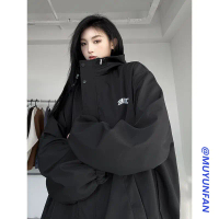 Jaket Gore-Tex, Pahlawan Hitam, Untuk Wanita, Longgar, Gaya Niche Amerika, Jaket Kasual, Sesuai untu