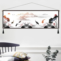 中式臥室壁毯床頭裝飾畫現代簡約掛毯房間掛畫花鳥橫幅客廳墻壁畫