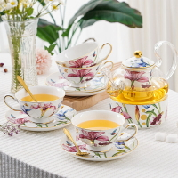 歐式高檔陶瓷玻璃花茶具套裝輕奢客廳家用耐熱水果花茶壺加熱蠟燭
