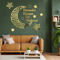 Ramadan Decors Wall Sticker Fashion Arylic Removable Eid Mubarak Wall Decal DIY Home Decorations Mirror Stickers