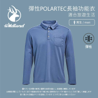 Wildland 荒野 男 彈性POLARTEC長袖功能衣-灰藍 P1612-69(彈性上衣/長袖上衣/POLO衫)