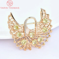 (5900)1 Piece 47x44MM 24K Gold Color Plated Brass with Zircon Swan Shape Brooch Quality DIY Jewelry Making Findings Accessories