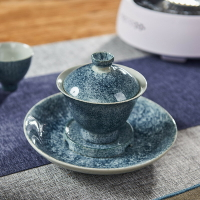 景德鎮陶瓷三才碗 手繪青花瓷高足蓋碗茶碗大號功夫茶杯茶具 配件