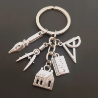 New House key ring Compass Ruler Keychain Real Estate Architect Keychain Engineer Engineering Student Drawing gifts