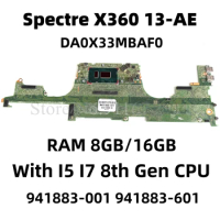 941883-001 941883-601 For TPN-Q199 HP Spectre X360 13-AE Laptop Motherboard DA0X33MBAF0 W/ I5 I7 8th CPU 8G RAM 100% Fully Test