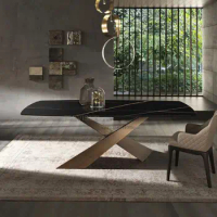 Kitchen Furniture Rectangular Bronze Leg Modern Minimalist Dining Table Restaurant Designer Black Marble Luxury Dining Table