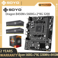 SOYO AMD Motherboard B450M with Ryzen 5600G 2*8G 3200MHz Gaming Desktop M-ATX DDR4 USB3.2 PCIE 3.0 Placa Mae Supports CPU AM4