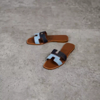 Hermès Sandal HERMES ORAN DENIM BICOLOR GOLD SANDAL 100% ORIGINAL