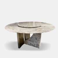 Natural Marble Round Dining Table High-End Luxury Stone with Turntable Dining Table