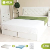 【YUDA 生活美學】黛曼特純白色 房間組4件組 雙人5尺 床頭片+加厚六分床底+床墊+床頭櫃 床架組/床底組