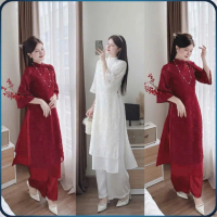 ✥Áo dài đi Tết, Set Áo Dài Lông Vũ Kèm Quần Cách Điệu Hiện Đại, Trẻ Trung Cho Nàng- Thời Trang Nữ Sa
