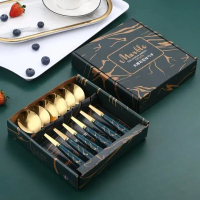 Box Gift Set Hampers Sendok Marble 1 Set Isi 6 Pcs / Sendok antik Stainless Steel