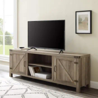 Modern Farmhouse Double Barn Door TV Stand for TVs up to 80 Inches, 70 Inch, Grey Wash, Without Fireplace