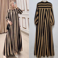 Atiya Dress Rayon Kombinasi Gamis Motif Salur Terbaru Cokelat Putih Vine Transparent Dress Rayon