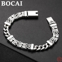 BOCAI 100% S925 Sterling Silver Bracelets for Men Domineering Fashion Trend Twist Hand Chain Bangle Free Shipping