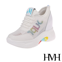 【HMH】透氣萊卡網布拼接金蔥印字隱形內增高厚底休閒運動鞋(彩色)