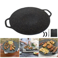 30/32/34CM Non-stick BBQ Grill Pan Korean Barbecue Plate Barbecue Meat Pot Outdoor Camping Bakeware Fry Pan Cooking Supplies