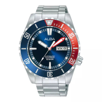 Alba Jam Tangan Pria Alba Mechanical AL4695X1 Automatic Men Pepsi Blue Dial Stainless Steel Strap