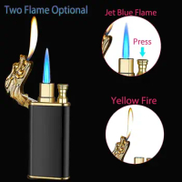 Cool Magic Dragon Double Flame Torch Lighter Windproof Jet Torch Lighters Refillable Butane for Outdoor Indoors (Without Butane)