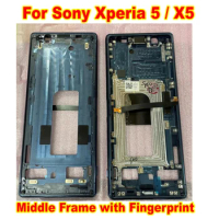 Best Quality For Sony Xperia 5 / X5 / J8210 J9210 Middle Frame Front Bezel Faceplate Housing Case with Fingerprint Flex Cable