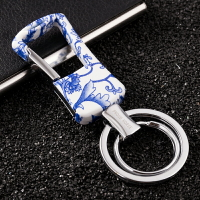 青花瓷簡約男士腰掛鑰匙扣 創意汽車鑰匙鏈掛件金屬鑰匙圈環108