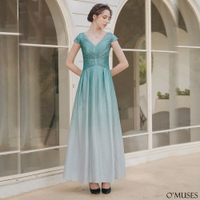 訂製款V領亮粉漸層綠色長禮服(19-5033)