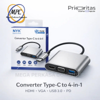 Converter NYK 4-in-1 C4 4IN1 Type C to HDMI 4K + VGA + USB 3.0 + Type C PD – Hub Adapter Laptop & Ta