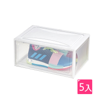 E-life 家用簡易透明磁吸掀蓋鞋盒一般款 5入組(一般高度/鞋盒/防塵/磁吸掀蓋/鞋架/收納)