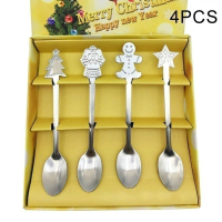 4pcs/set Ice Cream Home & Living Christmas Tree Kitchen & Dining Snowman Christmas Coffee Spoons Kid