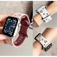 สายซิลิโคน iWatch ลายดอกไม้ พิมพ์ลาย Bauhinia 3D เข้ากันได้กับ iWatch Series10, 9, 8, 7, 6, 5, 4, 3,