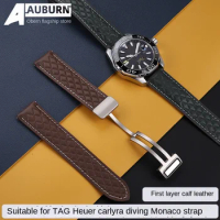 Advanced plaid for TAG HEUER leather strap Carrera Monaco Heritage 6 Aquaracer watch strap Wristband parts Green Men's 20/22mm