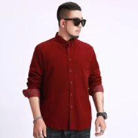 Men's Corduroy Long Sleeve Shirt Business Fashion Casual Loose Shirt Male Brand Clothes Plus Size 5XL 6XL 7XL 8XL 9XL 11XL 150KG