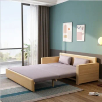 Solid wood sofa bed modern simple function folding three-section dual-purpose single three-person cloth sofa