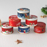 Christmas Round Tinplate Candy Box Empty Cookie Tin Tin Box Storage Box Biscuit Can Iron Can Home St