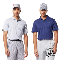 【Lynx】吸排抗UV涼感透氣速乾優美緹花工藝織帶剪接設計短袖POLO衫-深藍色,LL