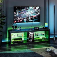 Gaming Entertainment Center with Power Outlet,55 inch TV Stand LED TV Stand &amp; 22 Dynamic RGB Modes,Removable Glass