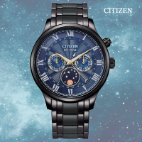 CITIZEN 星辰 GENTS 光動能 月相盈虧顯示 不鏽鋼腕錶-42mm AP1055-87L 藍黑
