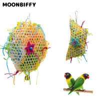 Parrot Bite Toys Climbing Foraging Bird Chew Toys Corn Leaf Brushed Grass Ball Toy Colored Paper Shredder Bamboo Woven for Birds