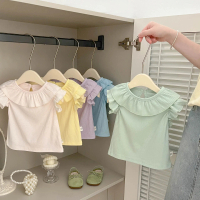 Summer thin short-sleeved girls' flutter-sleeve top with ruffle collar, versatile and breathable pul