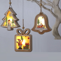 北歐系列木質發光吊飾圣誕小房子吊飾木屋圣誕節裝飾品發光雪房子