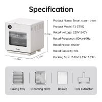 TJean Steam Oven Multifunctional Household Steam Air fryer Oven Steamer LumiBake S1（18L）