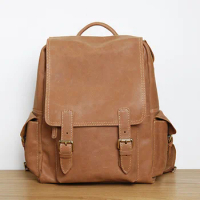LAN Genuine Leather men's backpack fashion casual genuine leather backpack men's art travel bag quality men's bag