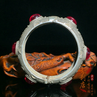 古玩老銀雙蝠銀手鐲手工鑲嵌星光寶石瑤寨開口本命銀手環首飾