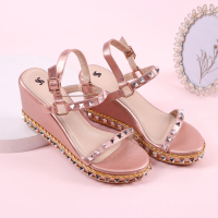 Sepatu Wanita Wedges Manaia Cataclou Sandal Wedges Wanita Heels 9cm Rose Gold
