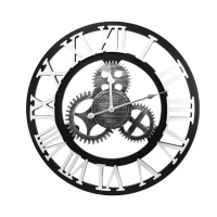【宅居】工業風齒輪掛鐘時鐘/銀色/羅馬數字/20吋 B-TIRS20(靜音時鐘 造型時鐘 數字時鐘)