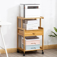 3 Layers Portable Bamboo Printer Stand Holder Homes Office Wood Rolling Projector Cart Bookshelf Coffee Table With Storage Rack
