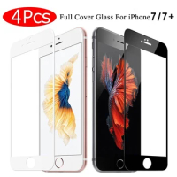 4Pcs Full Cover Tempered Glass On For iPhone 7 Plus Screen Protector Protective Film For iPhone 7